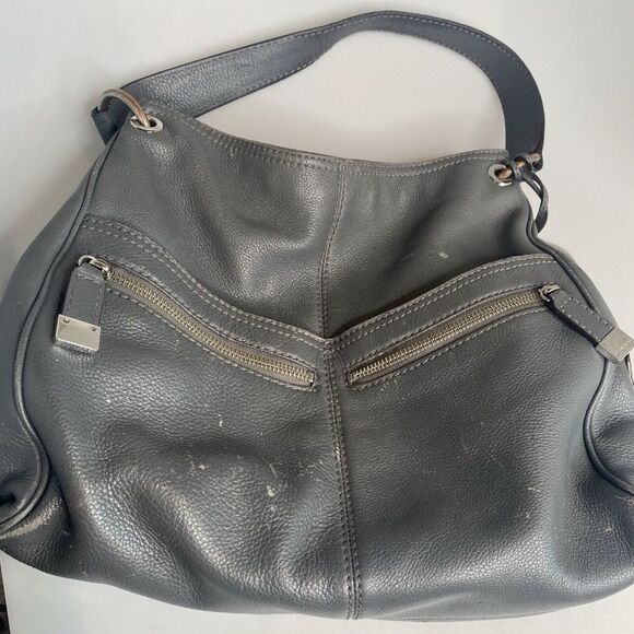 Michael Kors Hobo Shoulder Bag - Gray Gunmetal Pebbled Leather w/ MK Charm*Read- - Picture 15 of 16